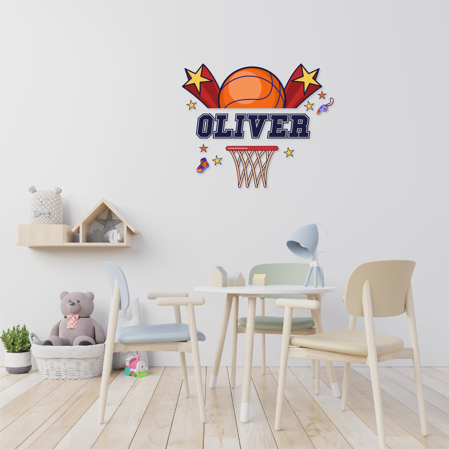 Custom Wall Decals - Custom Name Basketball Slam Wall Decal: Ball, Basketball Hoop, Sneakers, Whistle, Stars