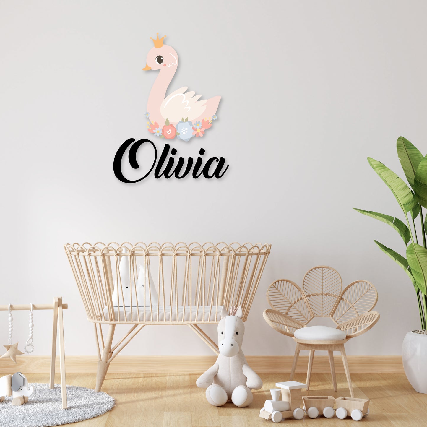 Custom Wall Decals - Custom Name Princess Goose Wall Decal: Goose with Princess Crown and Flowers