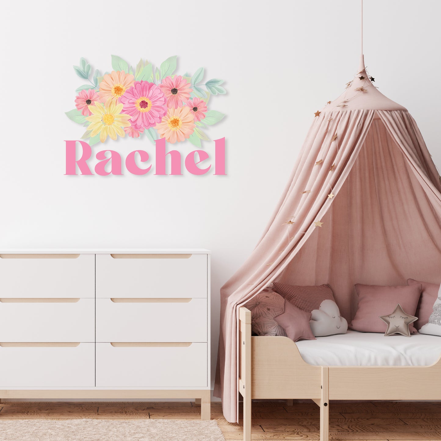 Custom Wall Decals - Custom Name Rosy Blooms Wall Decal: Pink Roses