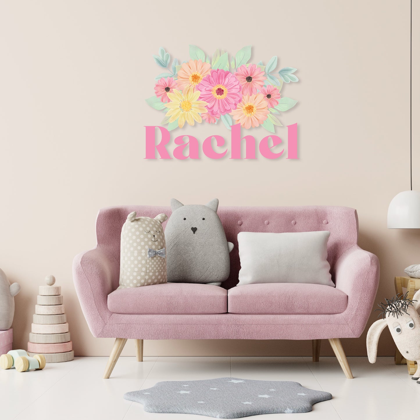 Custom Wall Decals - Custom Name Rosy Blooms Wall Decal: Pink Roses