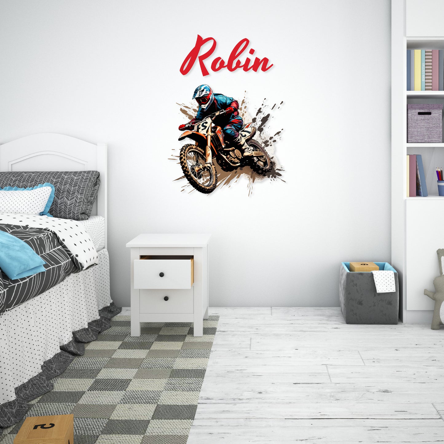 Custom Wall Decals - Custom Name Motocross Mayhem Wall Decal: High-Flying Dirt Bike Adventure