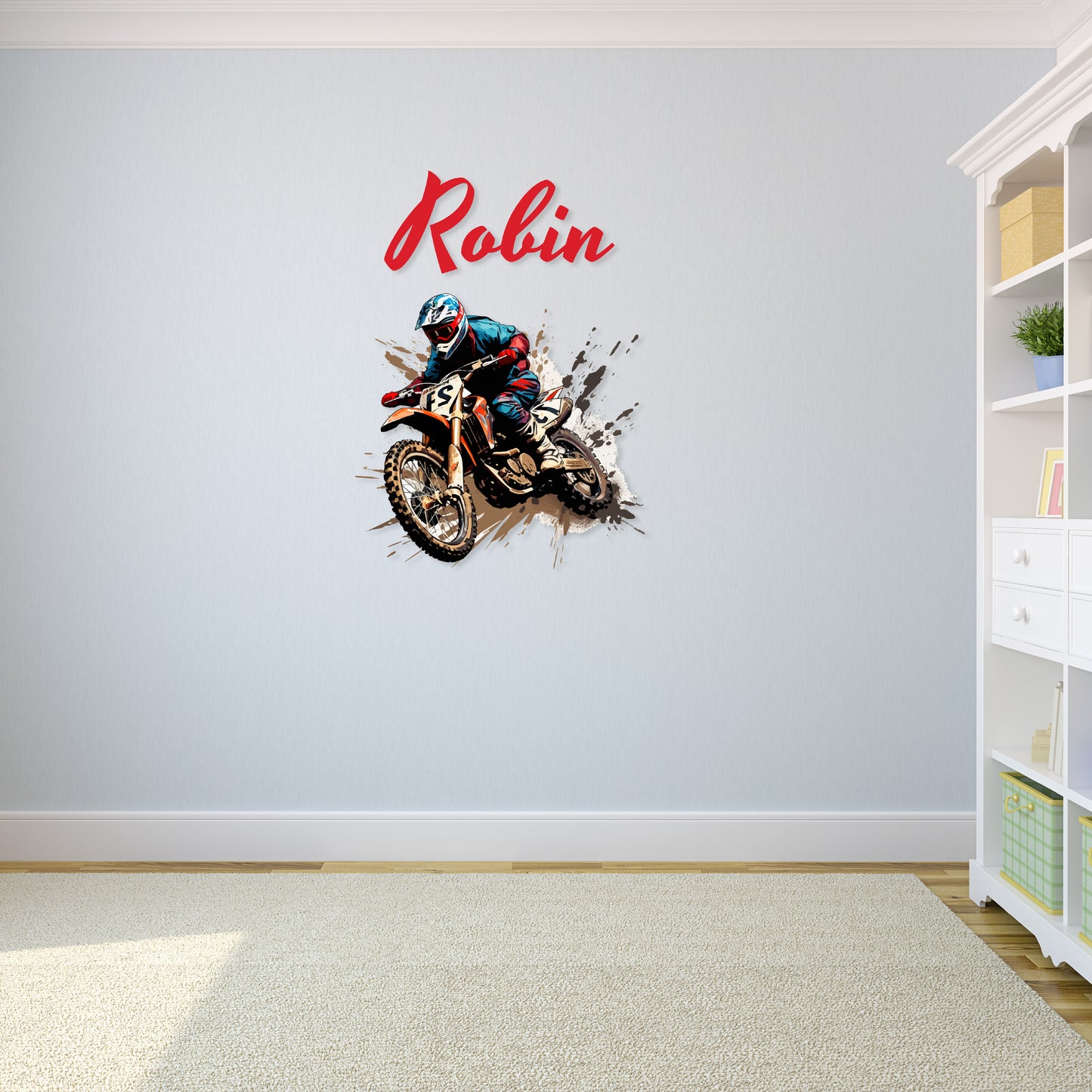 Custom Wall Decals - Custom Name Motocross Mayhem Wall Decal: High-Flying Dirt Bike Adventure