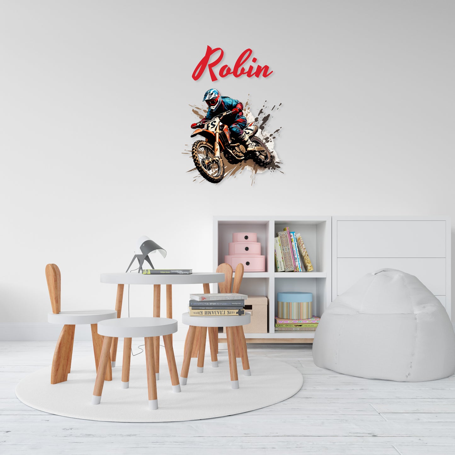 Custom Wall Decals - Custom Name Motocross Mayhem Wall Decal: High-Flying Dirt Bike Adventure