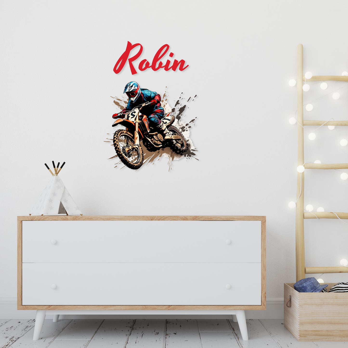 Custom Wall Decals - Custom Name Motocross Mayhem Wall Decal: High-Flying Dirt Bike Adventure