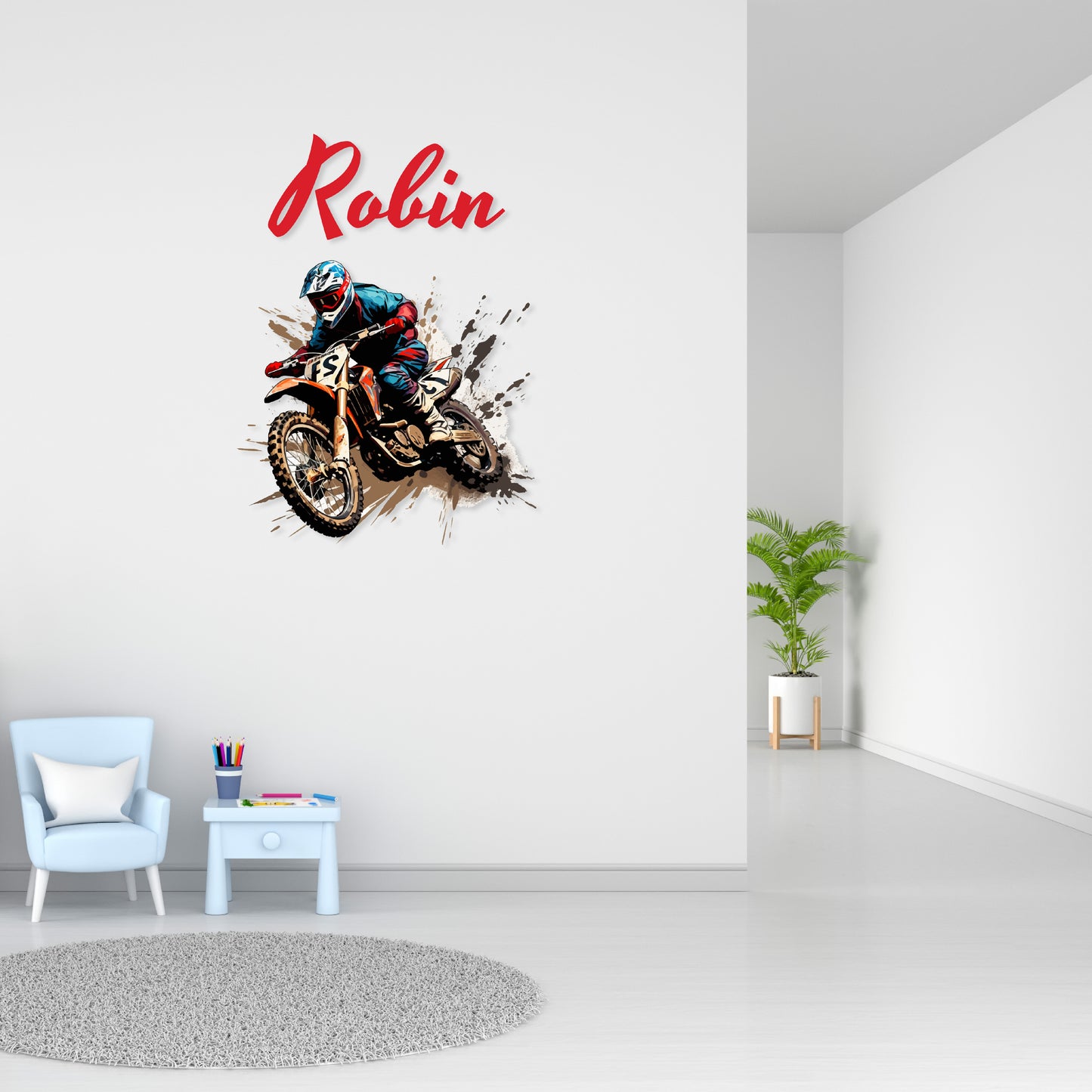 Custom Wall Decals - Custom Name Motocross Mayhem Wall Decal: High-Flying Dirt Bike Adventure