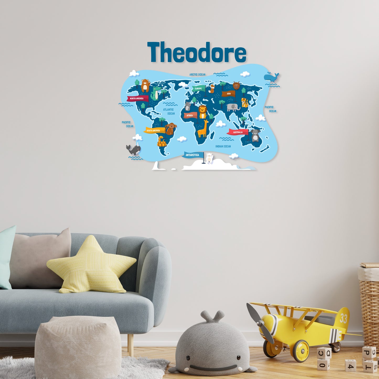 Custom Wall Decals - Custom Name World Map Culture Wall Decal: Global Harmony