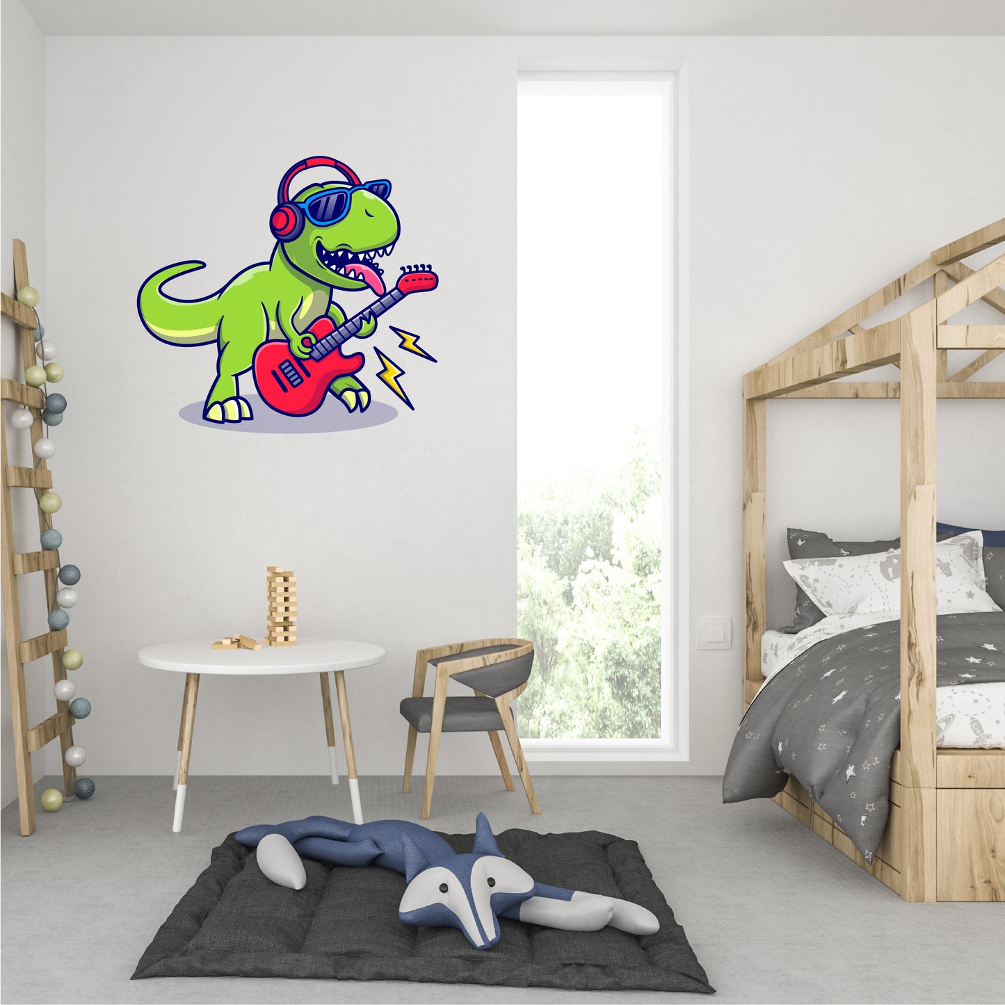 Custom Wall Decals - Rockin' Rex: Rockstar Dinosaur Wall Decal Groove!