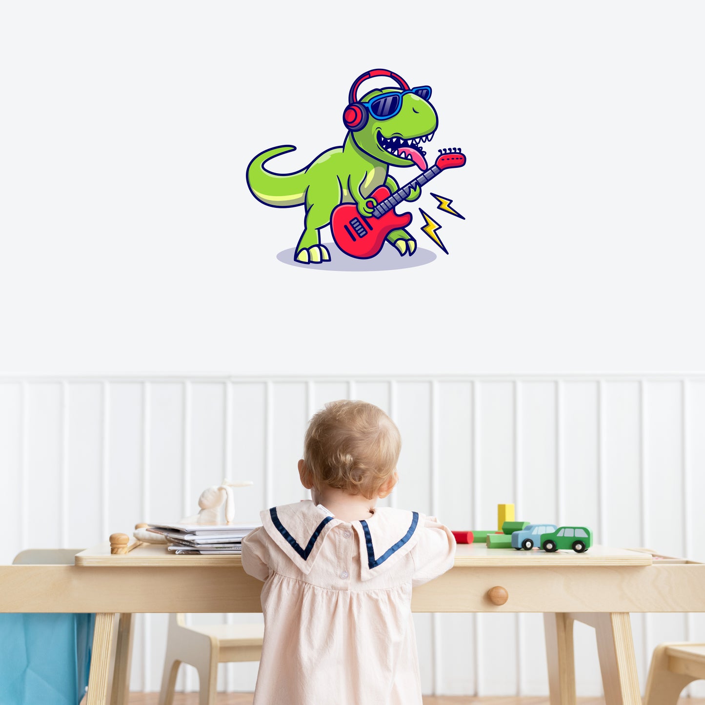 Custom Wall Decals - Rockin' Rex: Rockstar Dinosaur Wall Decal Groove!