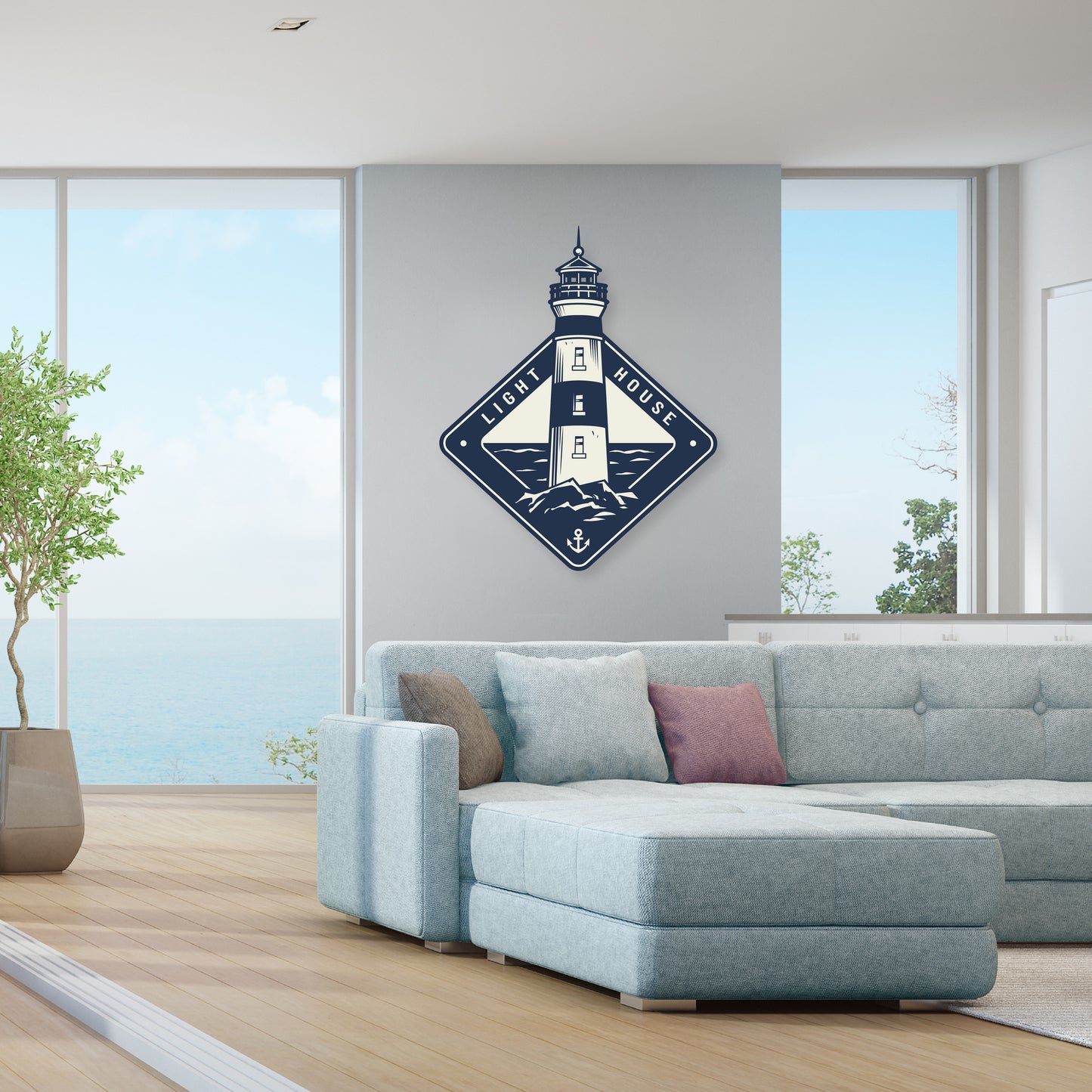 Custom Wall Decals - Guiding Light: Lighthouse Wall Decal with Inspirational Text