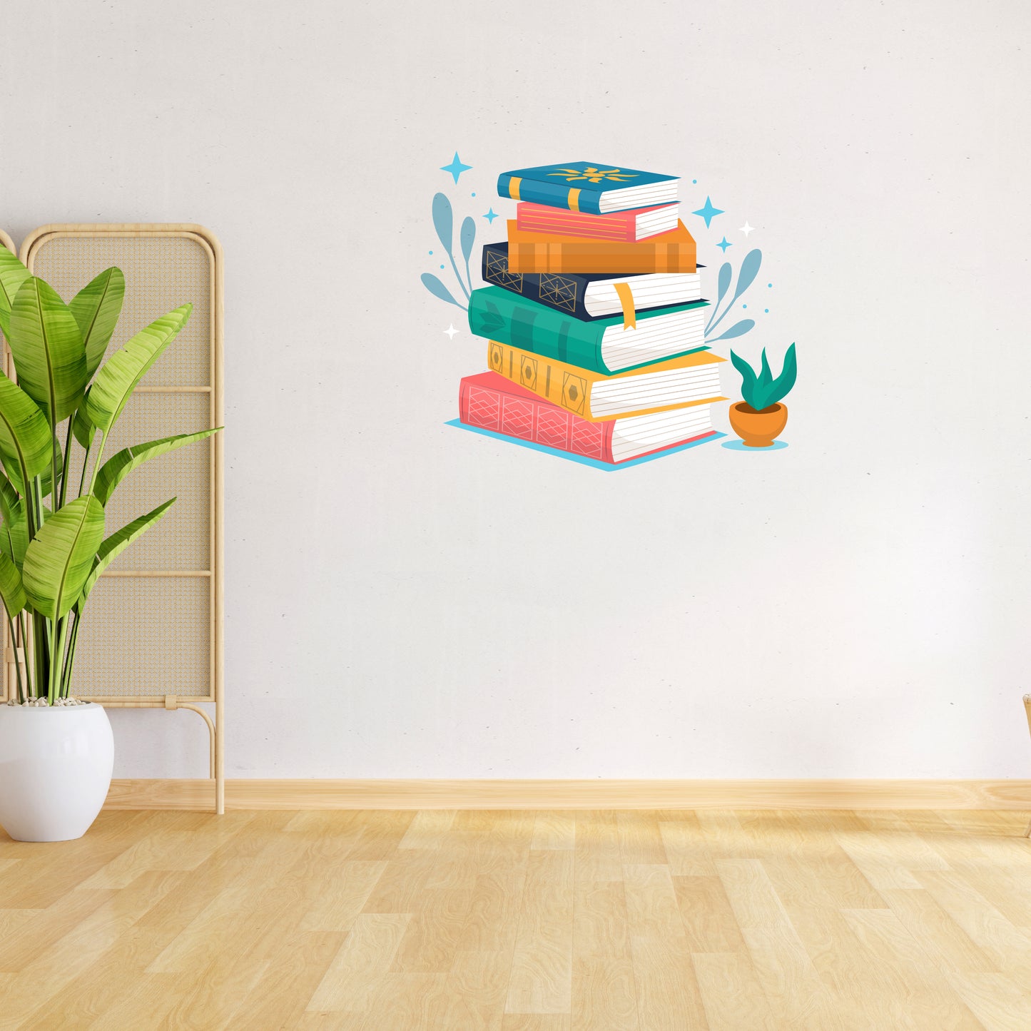 Custom Wall Decals - Bookish Wonderland: Stacked Books Wall Decal Library