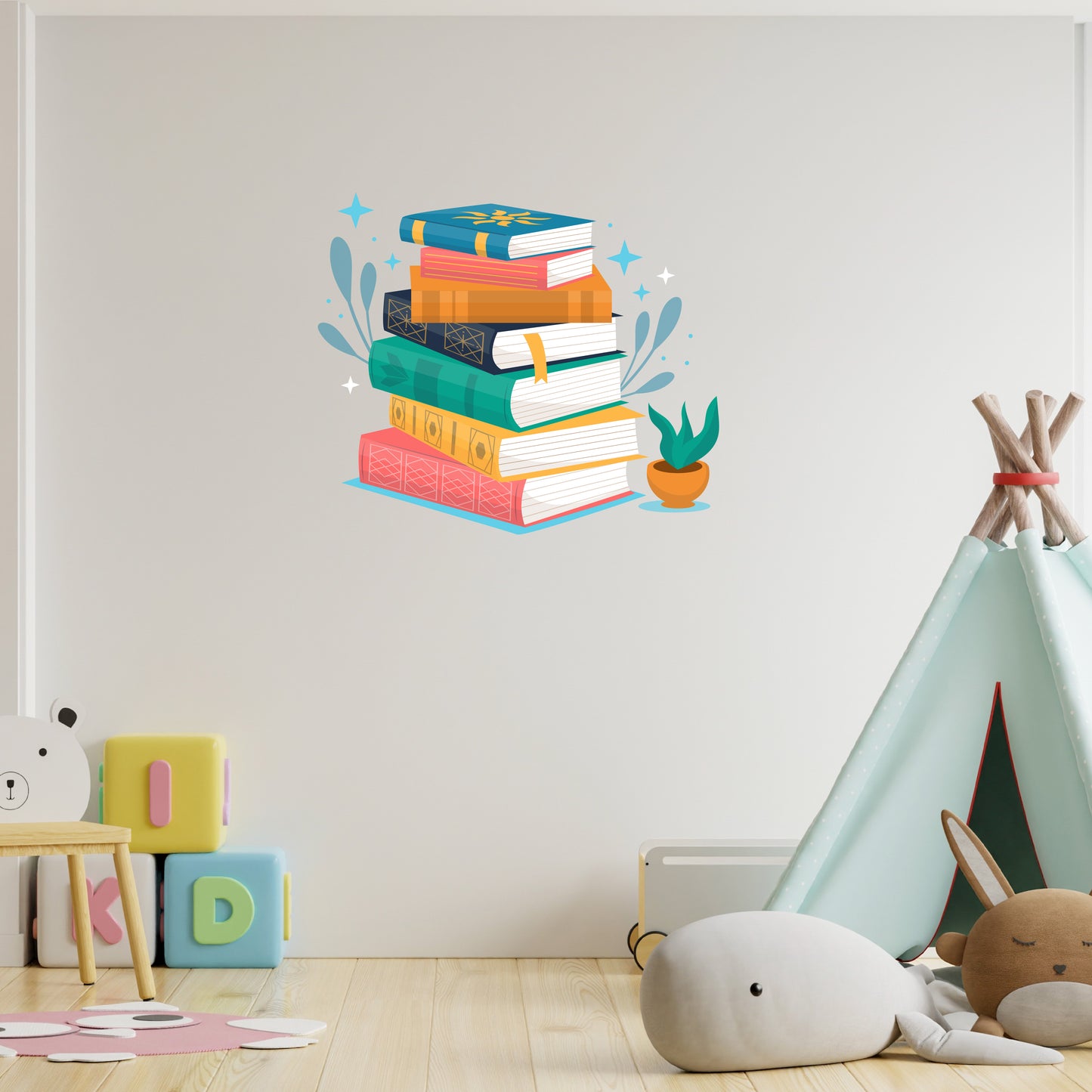 Custom Wall Decals - Bookish Wonderland: Stacked Books Wall Decal Library