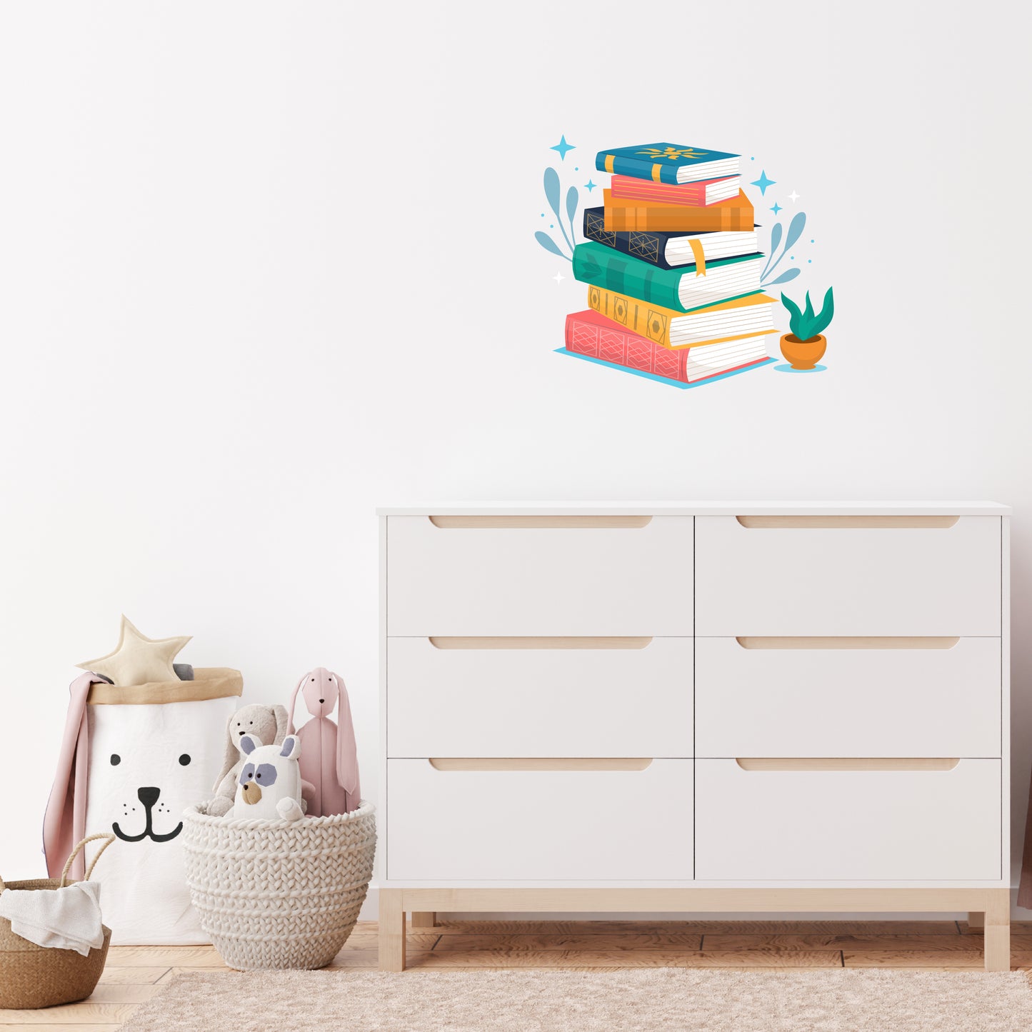 Custom Wall Decals - Bookish Wonderland: Stacked Books Wall Decal Library