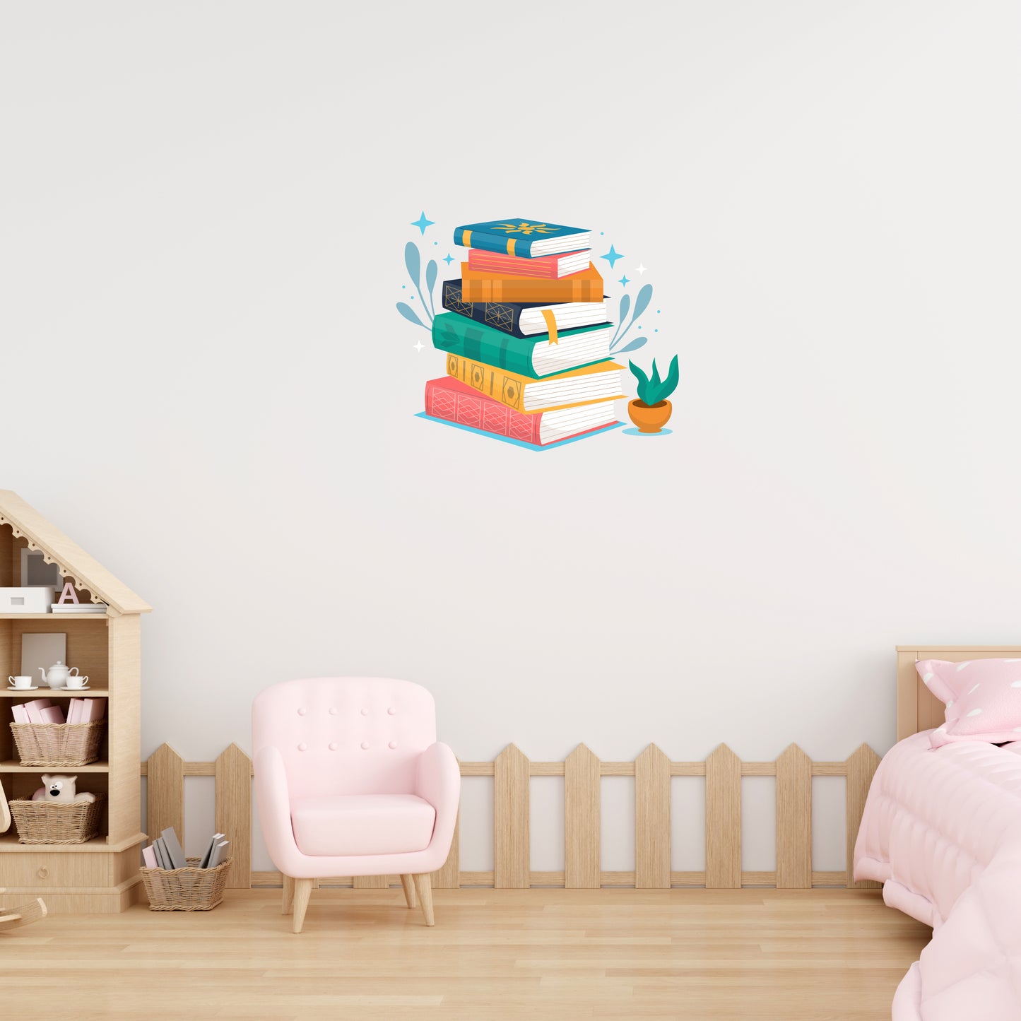 Custom Wall Decals - Bookish Wonderland: Stacked Books Wall Decal Library