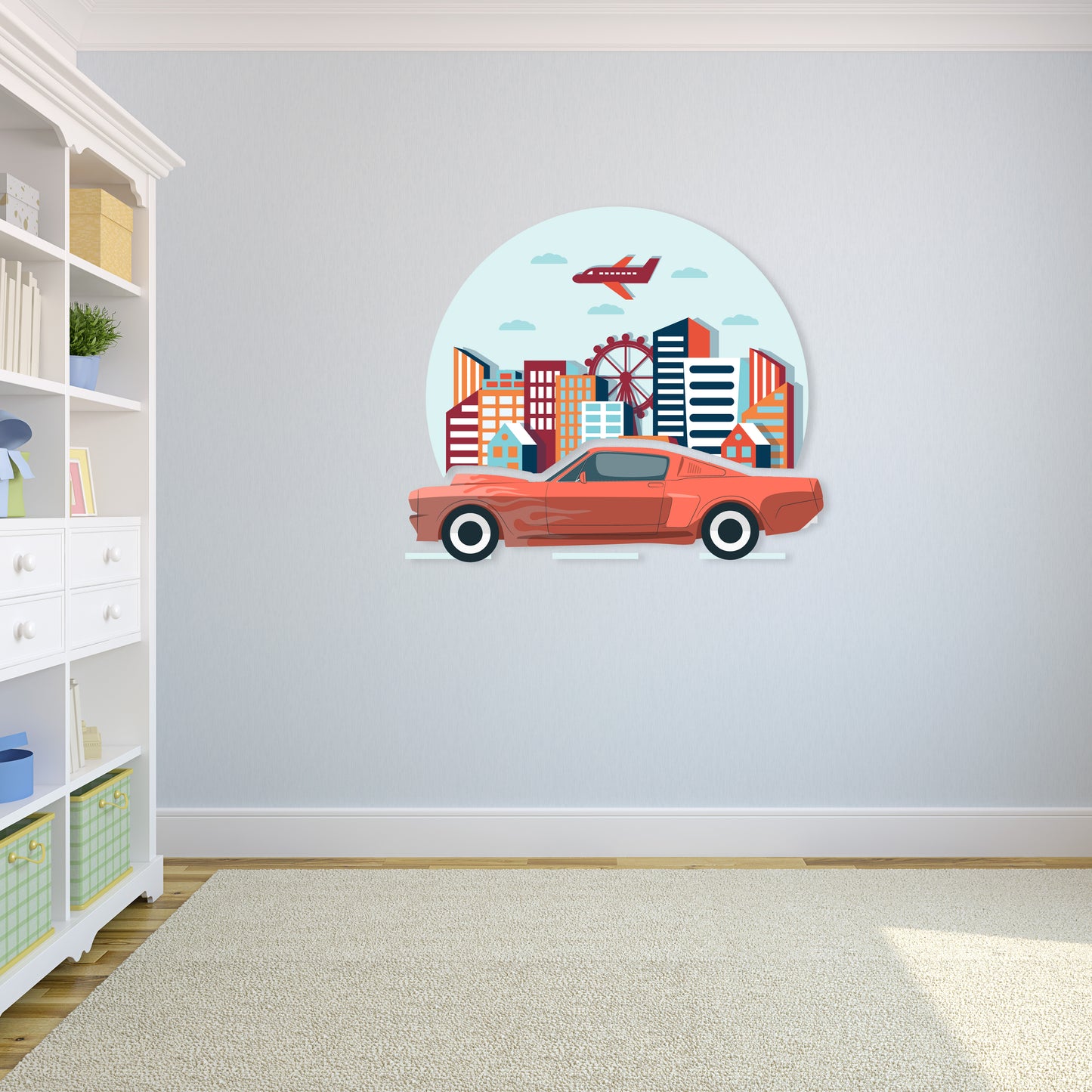 Custom Wall Decals - Urban Mustang Ride: Mustang Car in City Wall Decal Adventure