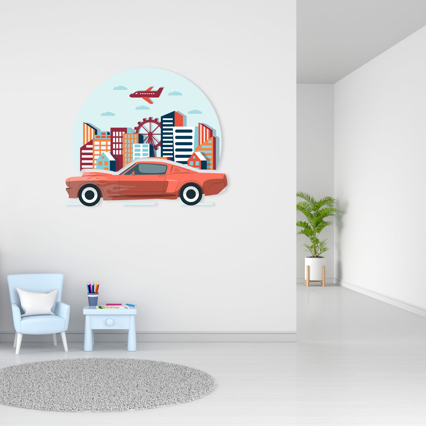 Custom Wall Decals - Urban Mustang Ride: Mustang Car in City Wall Decal Adventure