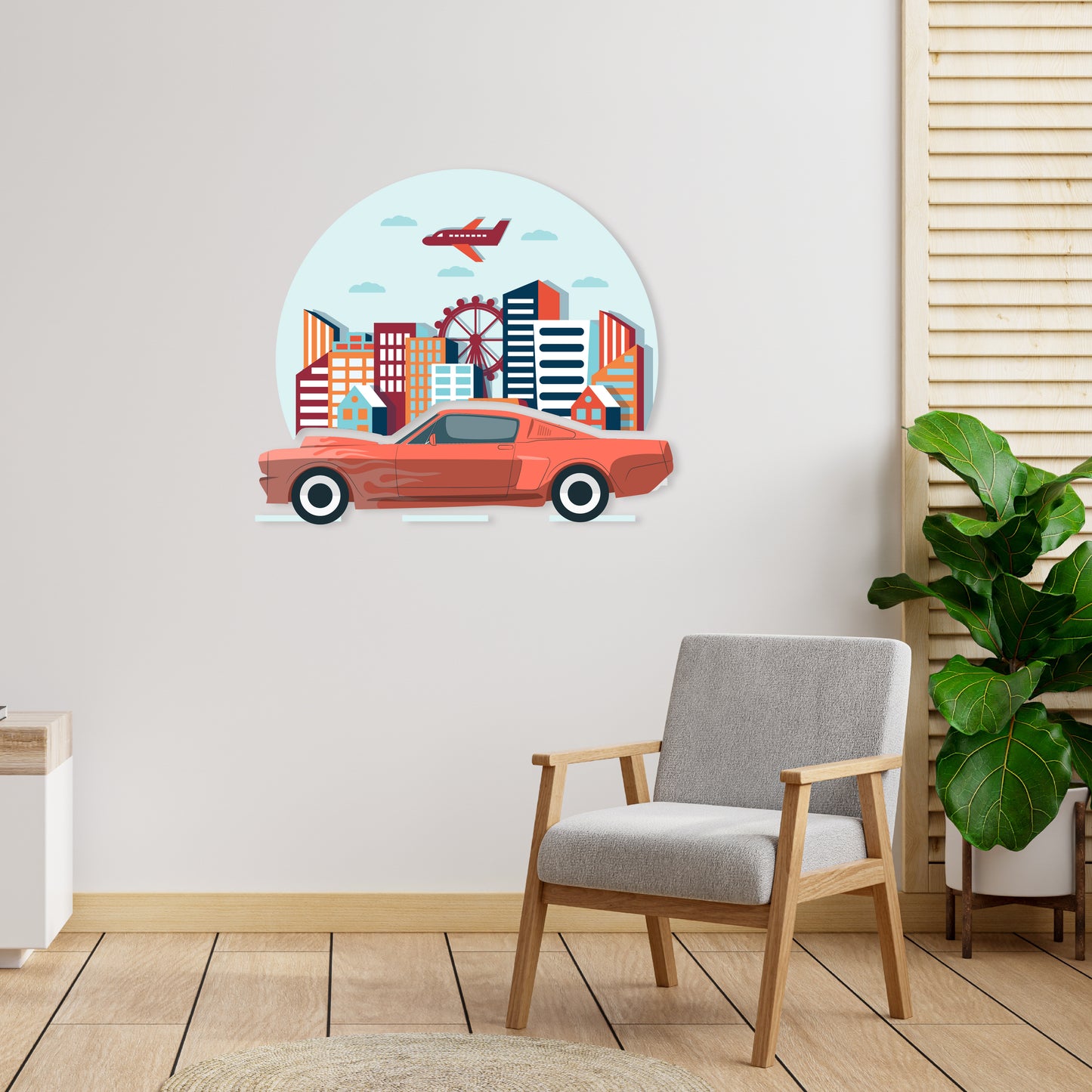 Custom Wall Decals - Urban Mustang Ride: Mustang Car in City Wall Decal Adventure