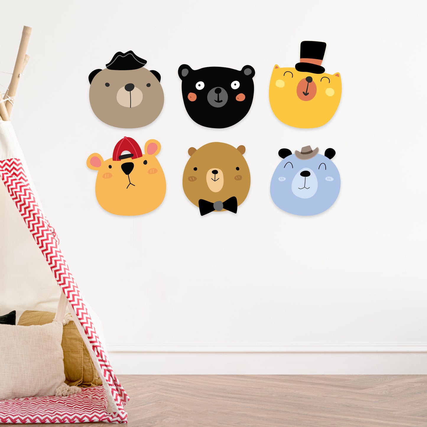 Custom Wall Decals - Colorful Bears in Costume: Bear Ensemble Wall Decal Fiesta