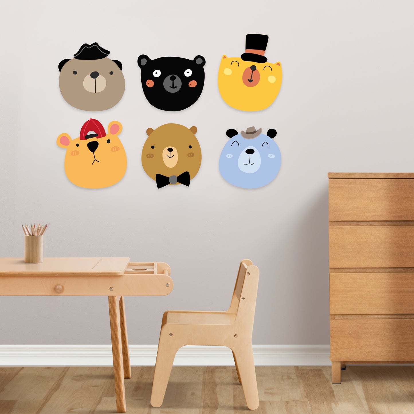 Custom Wall Decals - Colorful Bears in Costume: Bear Ensemble Wall Decal Fiesta