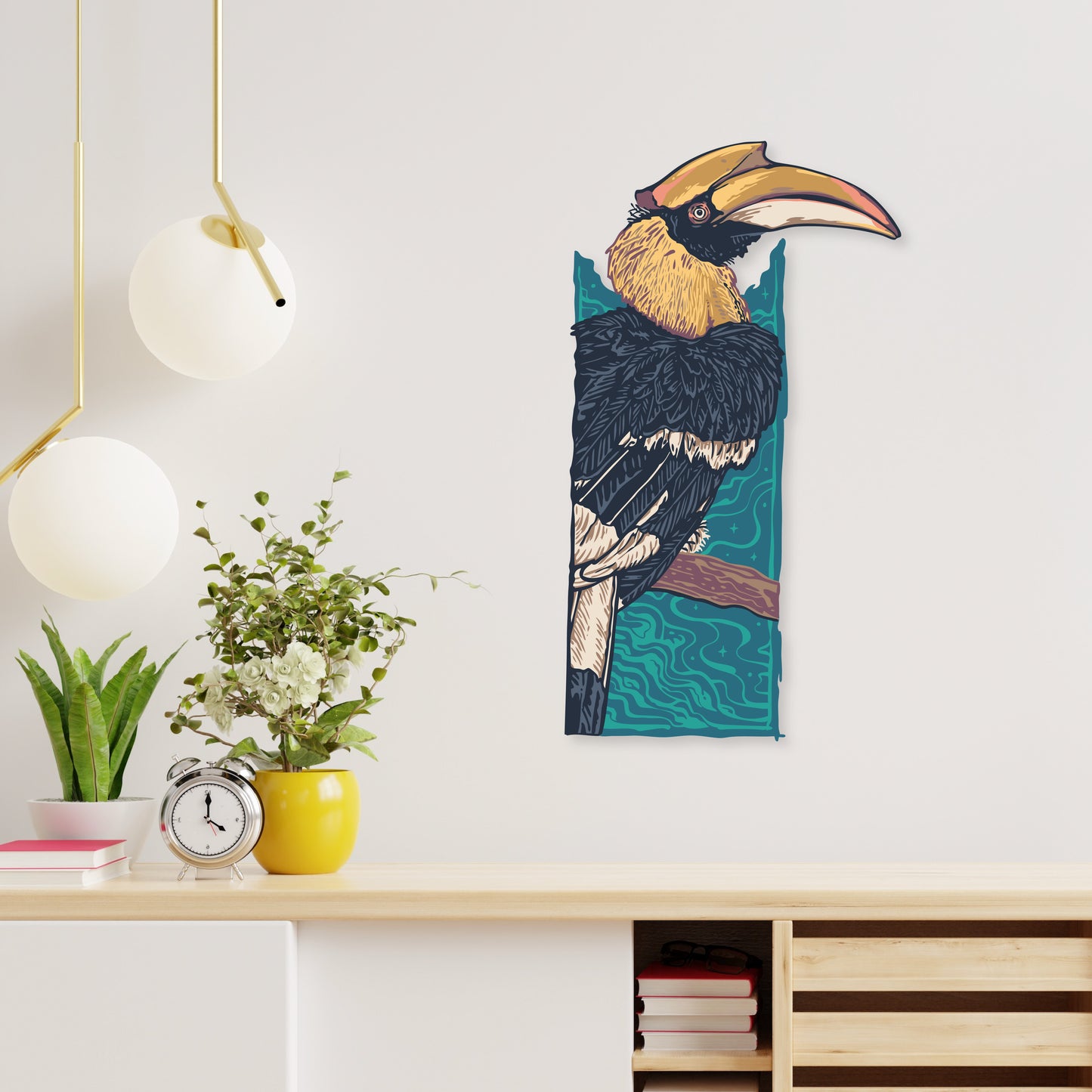 Custom Wall Decals - Toucan Canvas: Hornbill Bird Painting Wall Decal Artistry