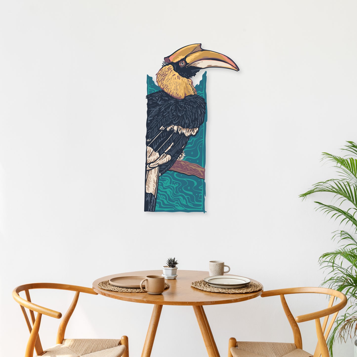 Custom Wall Decals - Toucan Canvas: Hornbill Bird Painting Wall Decal Artistry