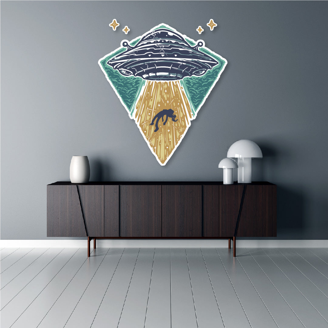 Custom Wall Decals - Alien Abduction: UFO Abducting Person Wall Decal Extraterrestrial Adventure