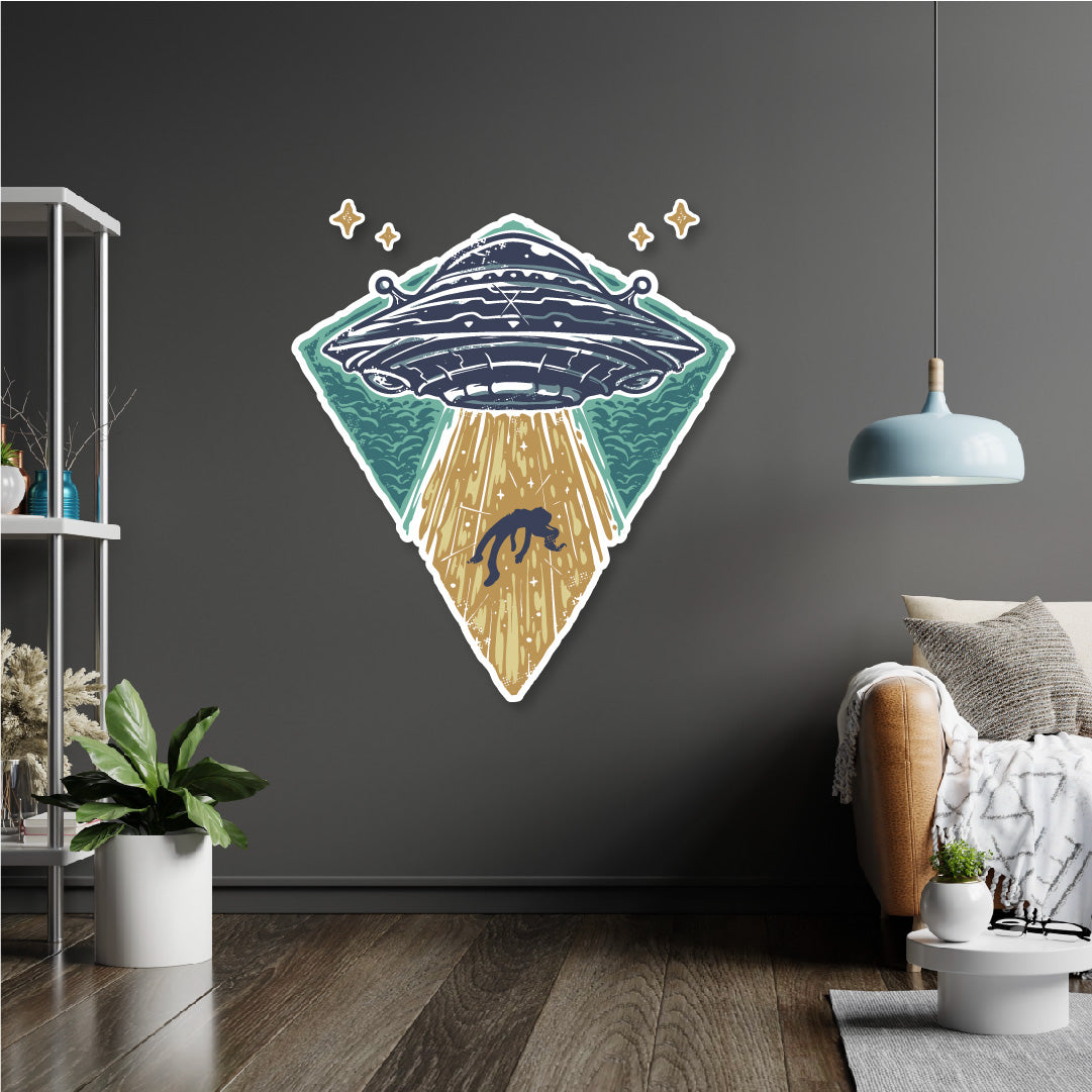 Custom Wall Decals - Alien Abduction: UFO Abducting Person Wall Decal Extraterrestrial Adventure