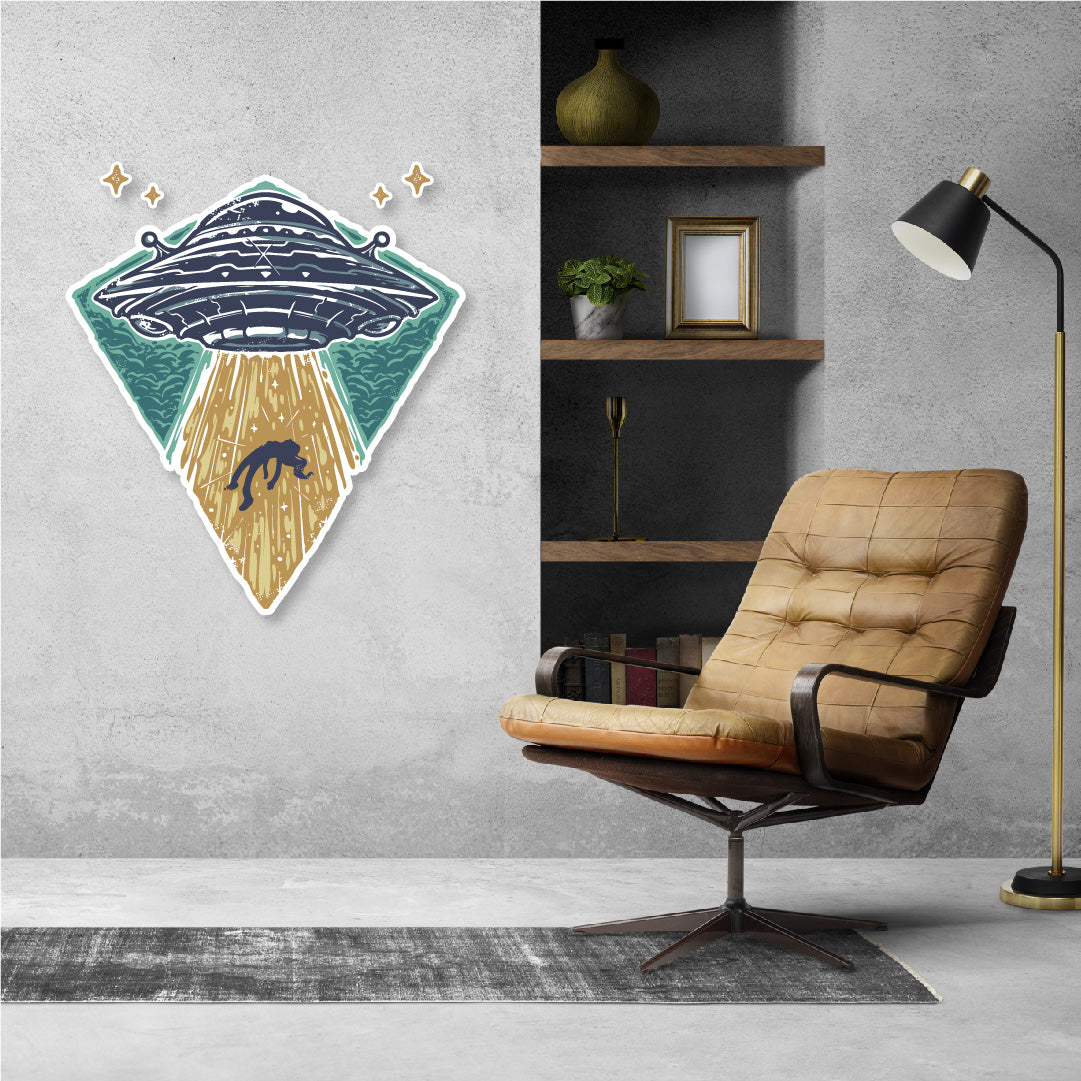 Custom Wall Decals - Alien Abduction: UFO Abducting Person Wall Decal Extraterrestrial Adventure