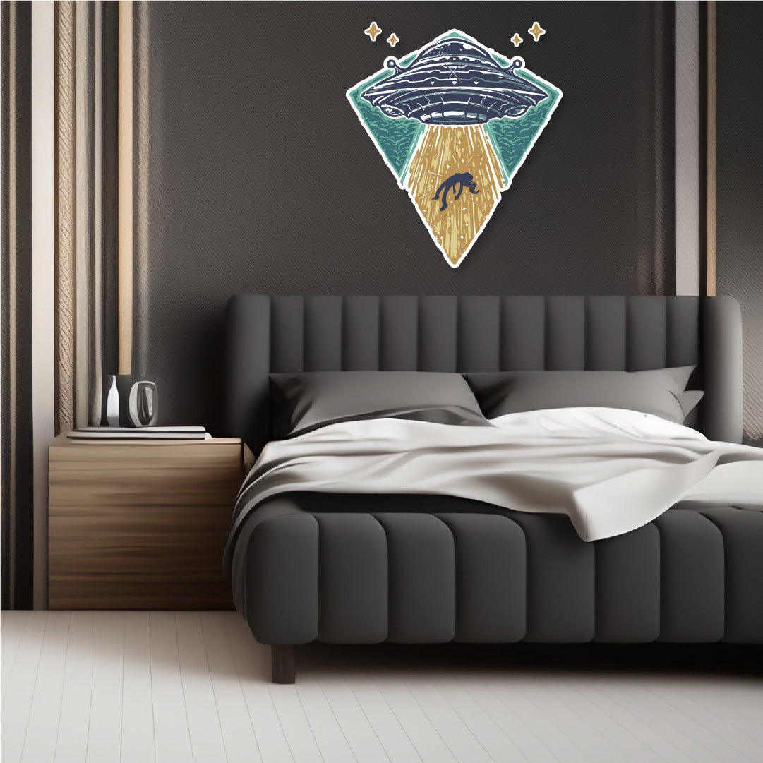 Custom Wall Decals - Alien Abduction: UFO Abducting Person Wall Decal Extraterrestrial Adventure